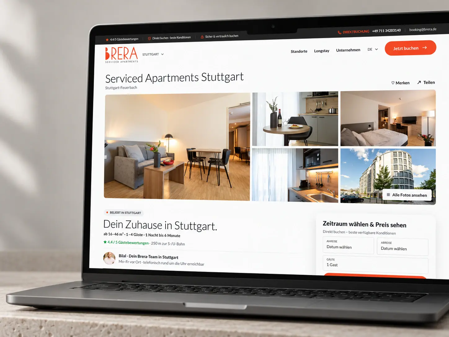 Brera Stuttgart – Desktopansicht auf einem Laptop