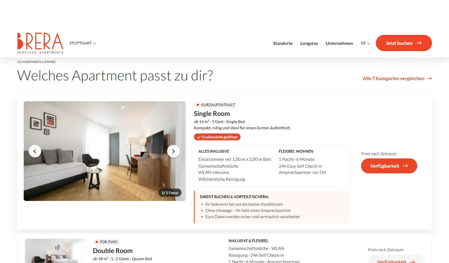Live Brera Stuttgart – Apartmentkategorien