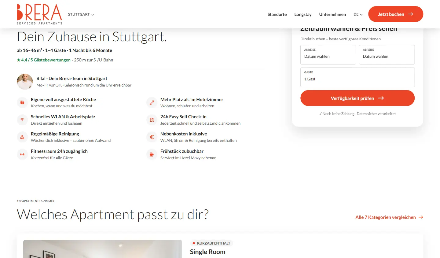 Live Brera Stuttgart – Ausstattung und Buchungsansicht