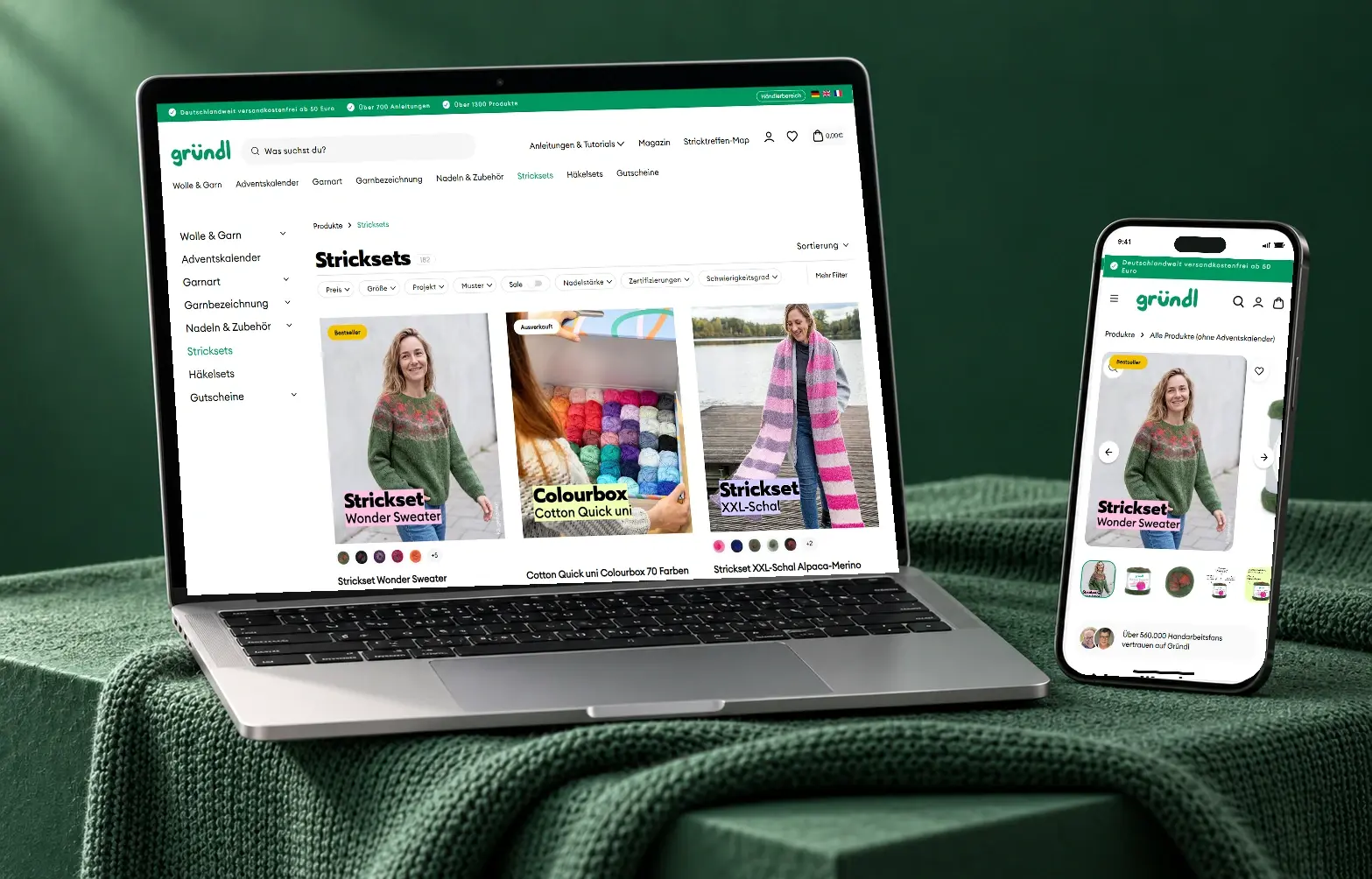 Gründl Shop auf Desktop und Smartphone