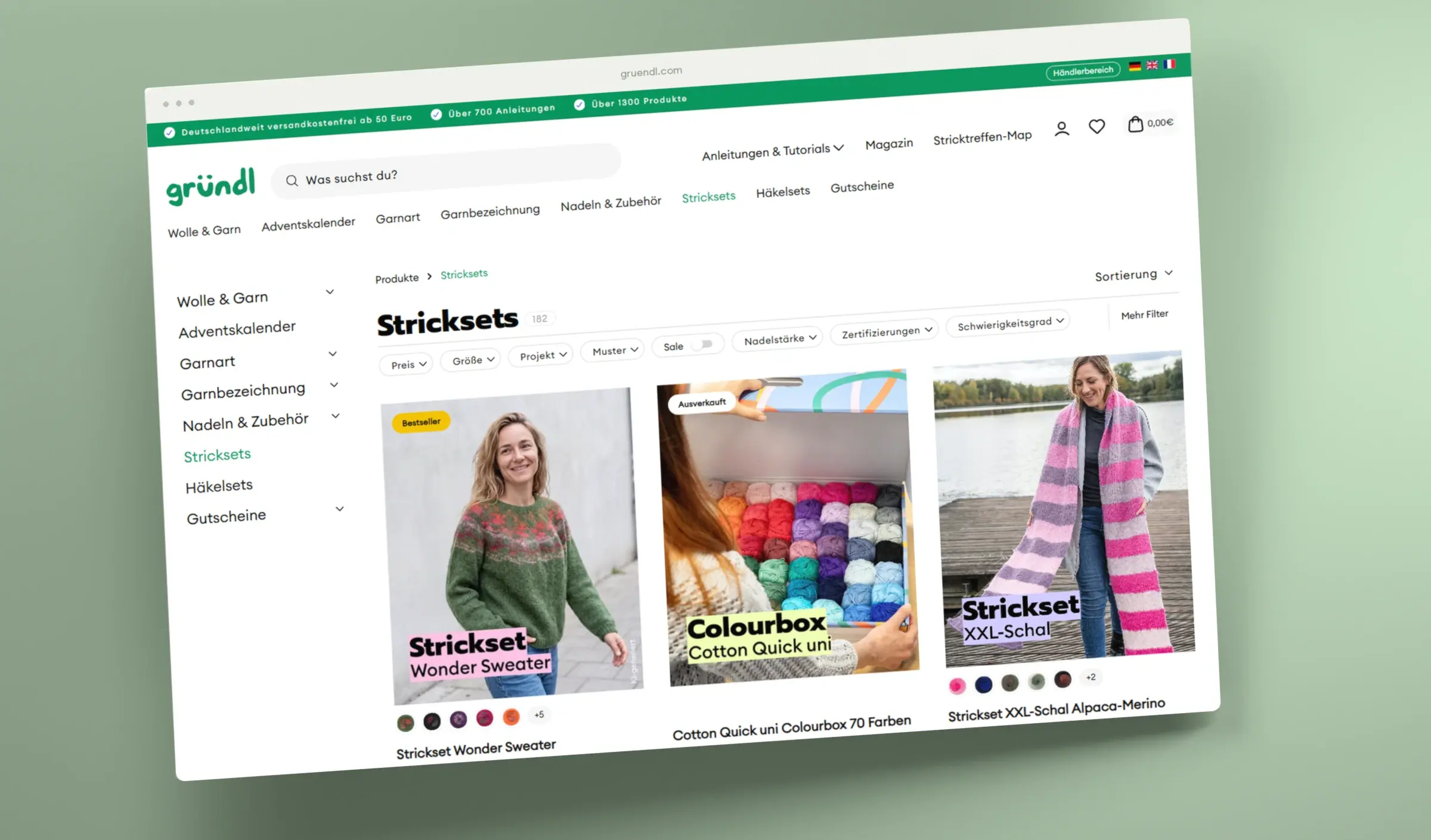 Originale Gründl Strickset-Kategorie im 3D-Browser