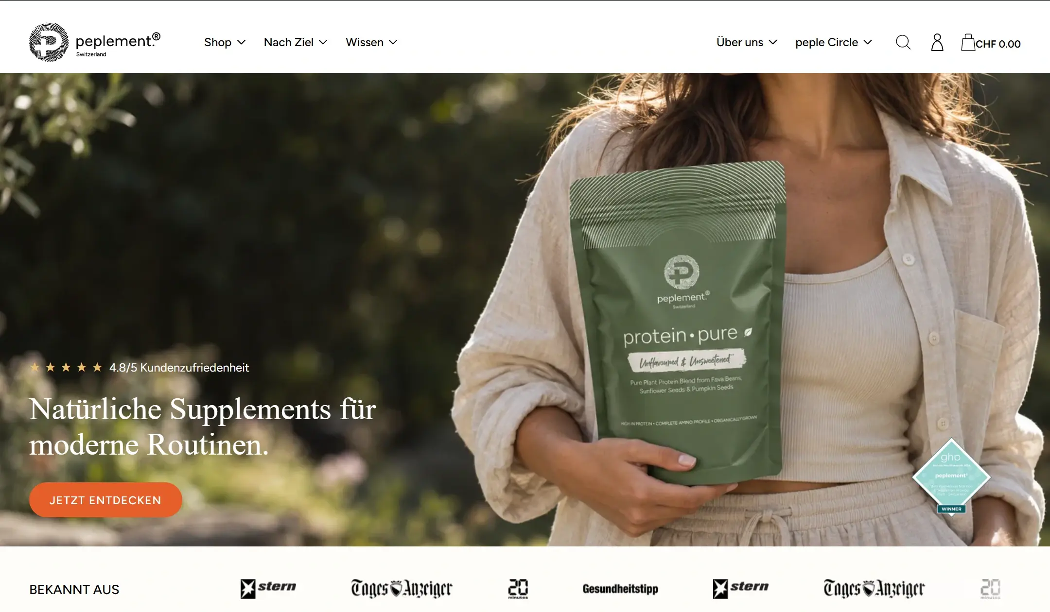 Peplement Startseite: ausgerichtete Desktop-Ansicht