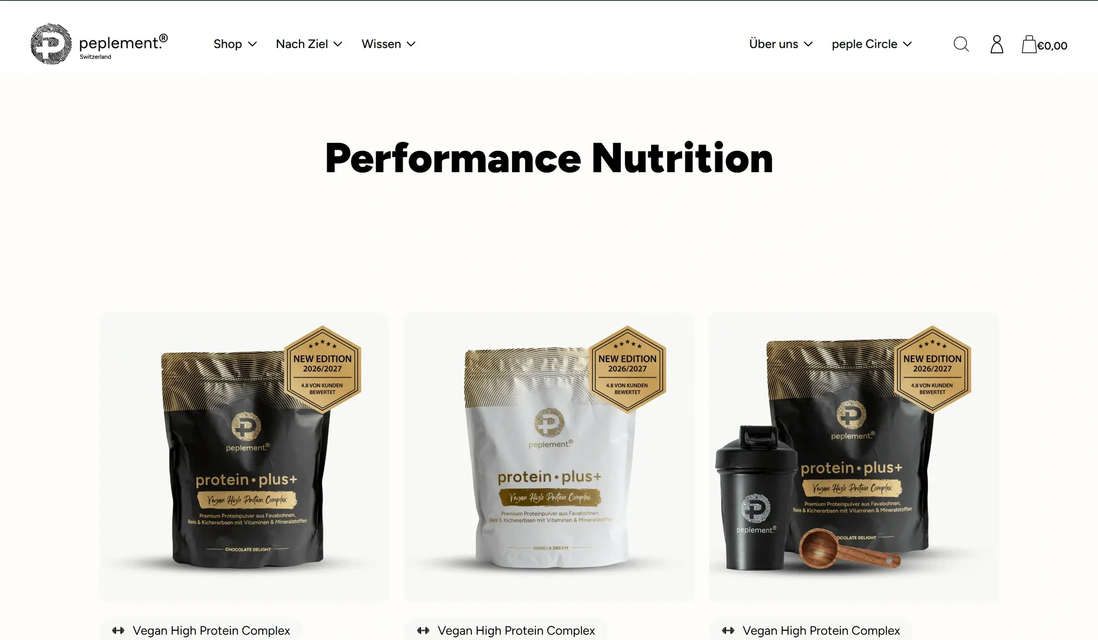 Peplement Performance Nutrition: ausgerichtete Desktop-Ansicht