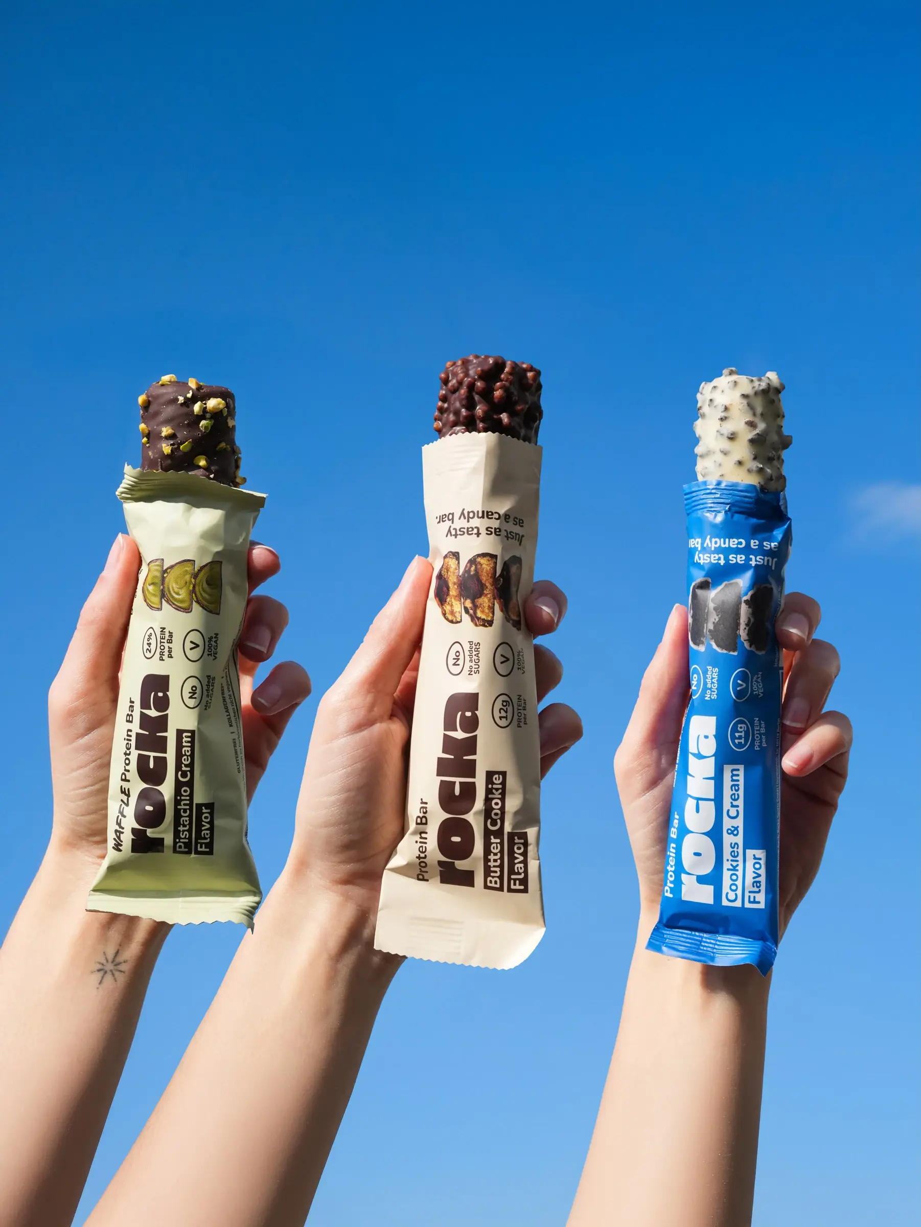 Originale Rocka Lifestyle-Fotografie mit Proteinriegeln